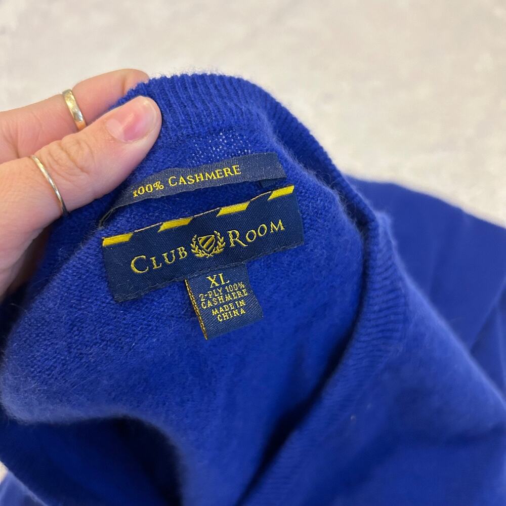 Club Room Luxury 100% Cashmere V Neck Sweater Blue Men's XL Preppy Country Club - Picture 6 of 6